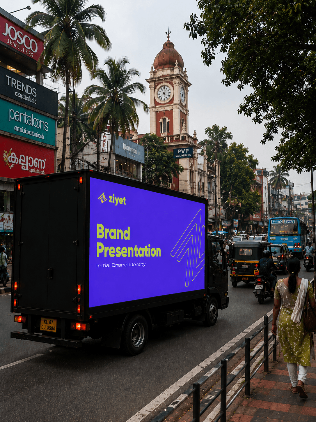 Ziyet mobile LED truck displaying brand creative on a Kerala street